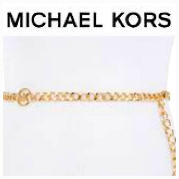 Michael Kors Chain Link Circle Logo Lock Belt- Gold - Picture 1 of 6